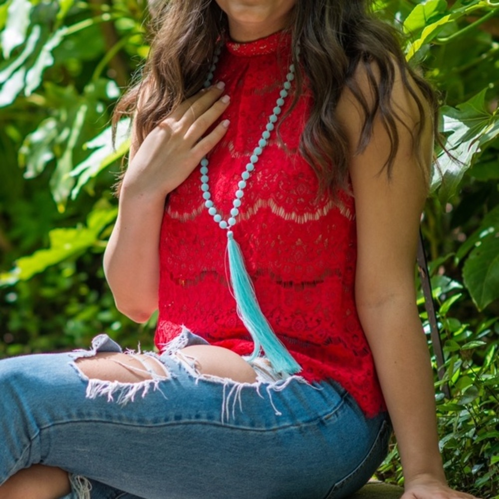 Red lace tank top blouse
